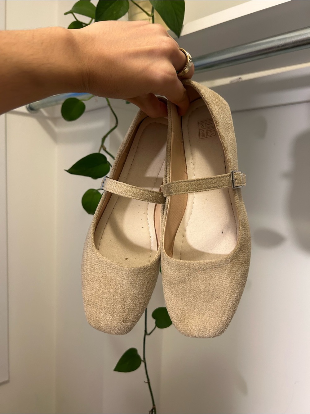 Beige Mary Jane Shoes with Adjustable Strap